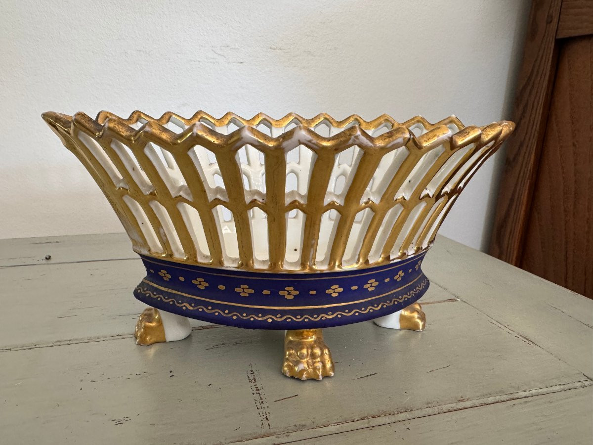 Antique Small Porcelain Basket Cup From The Empire Directoire Period, In Old Paris, 19th Century -photo-2