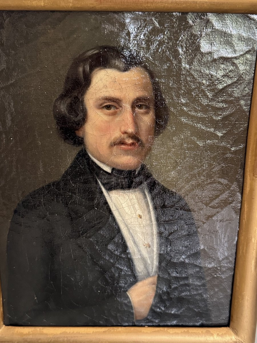  Ancien petit format tableau portrait XIX  eme vers 1830 1840 huile sur toile HST -photo-2