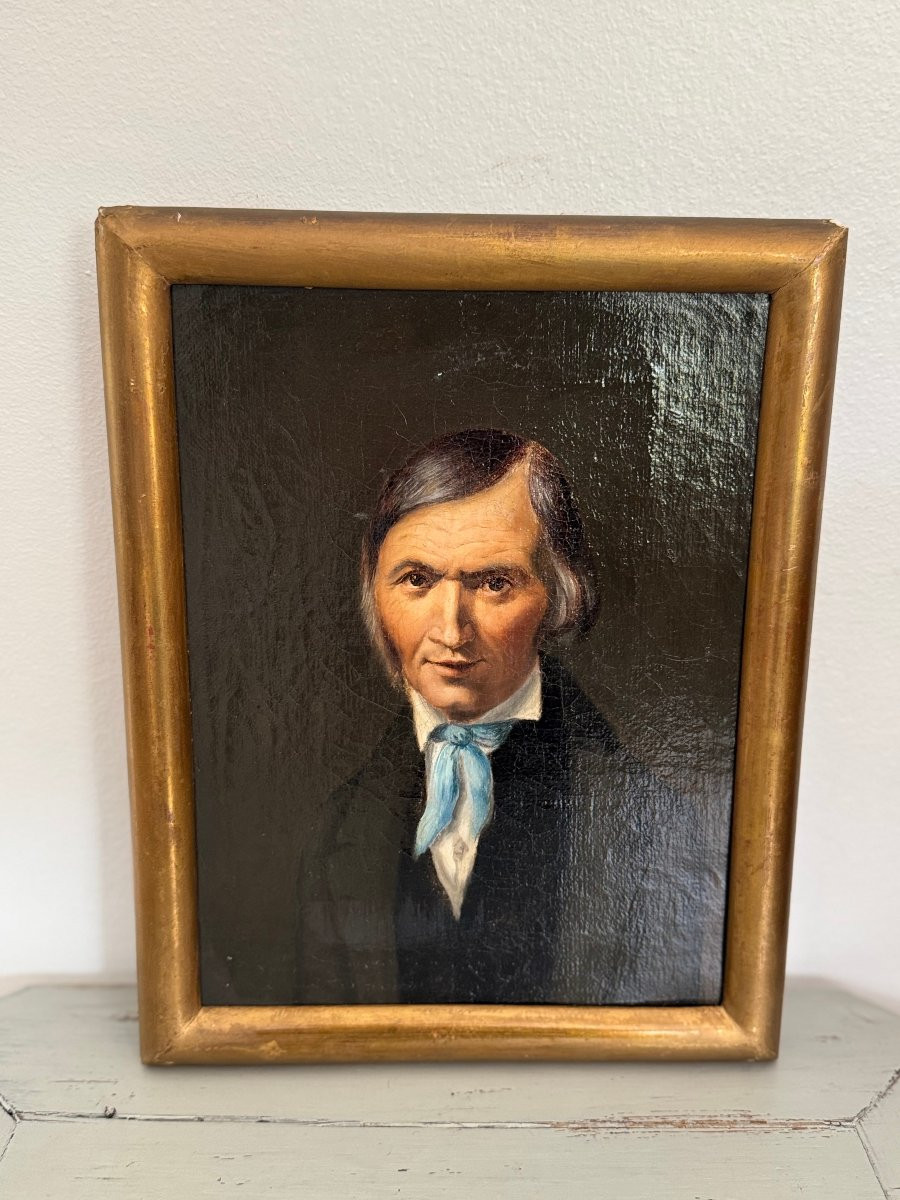 Ancien petit format tableau portrait XIX eme vers 1830 1840 huile sur toile HST ecole française-photo-2