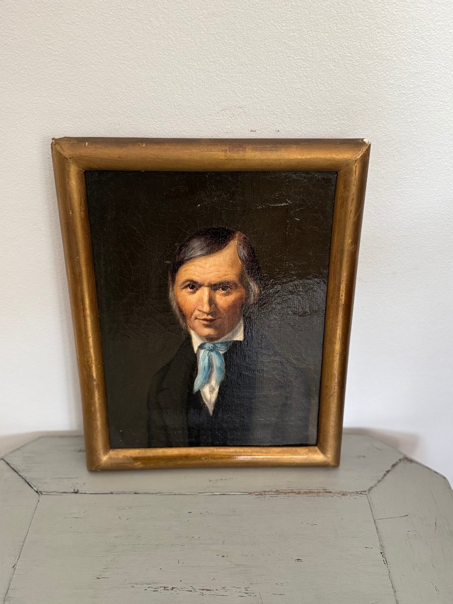 Ancien petit format tableau portrait XIX eme vers 1830 1840 huile sur toile HST ecole française-photo-3