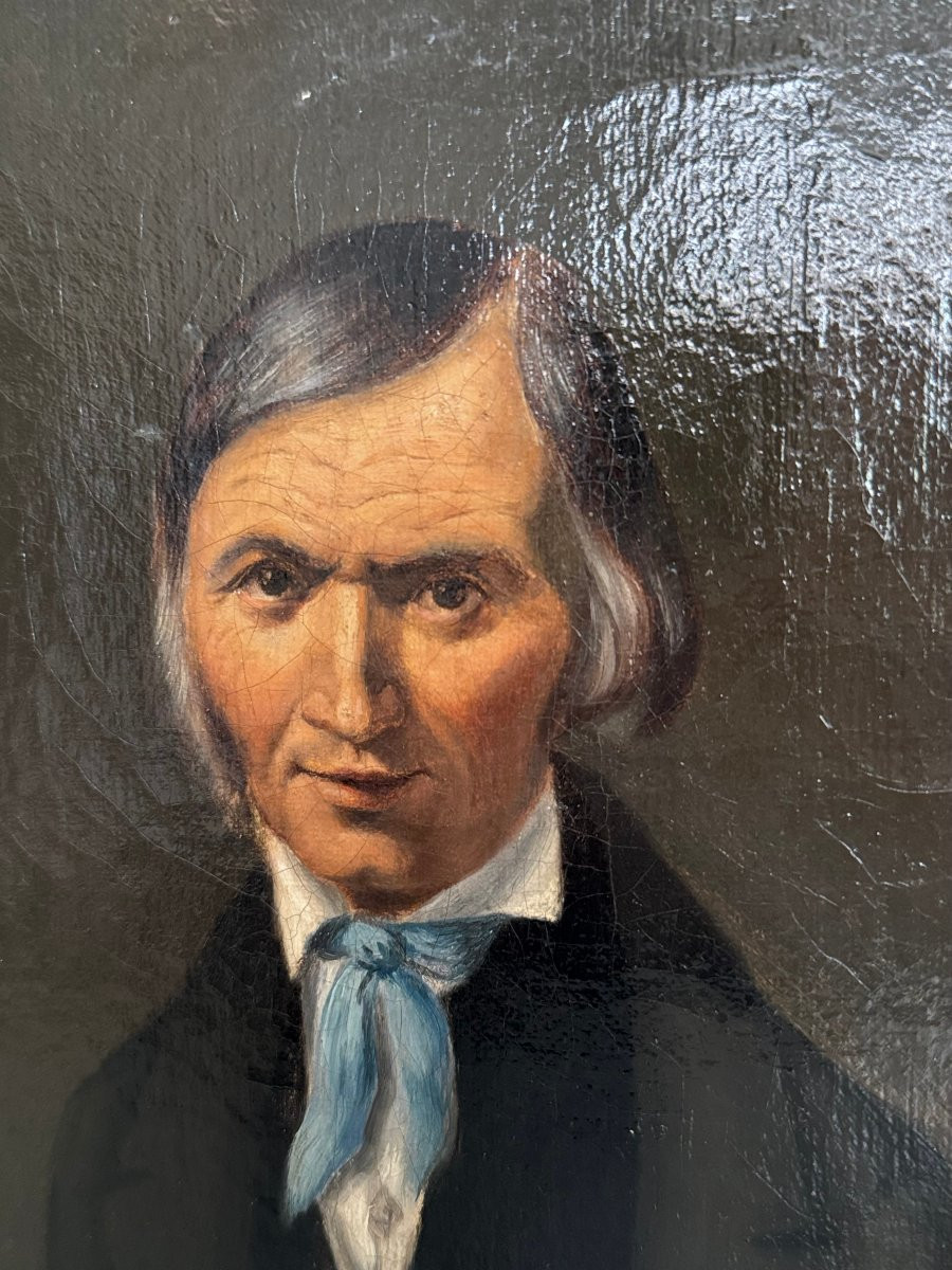 Ancien petit format tableau portrait XIX eme vers 1830 1840 huile sur toile HST ecole française-photo-3