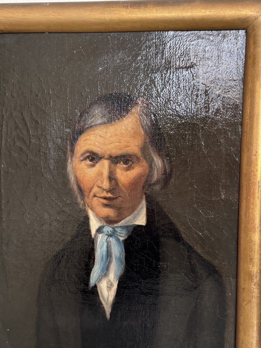 Ancien petit format tableau portrait XIX eme vers 1830 1840 huile sur toile HST ecole française-photo-4