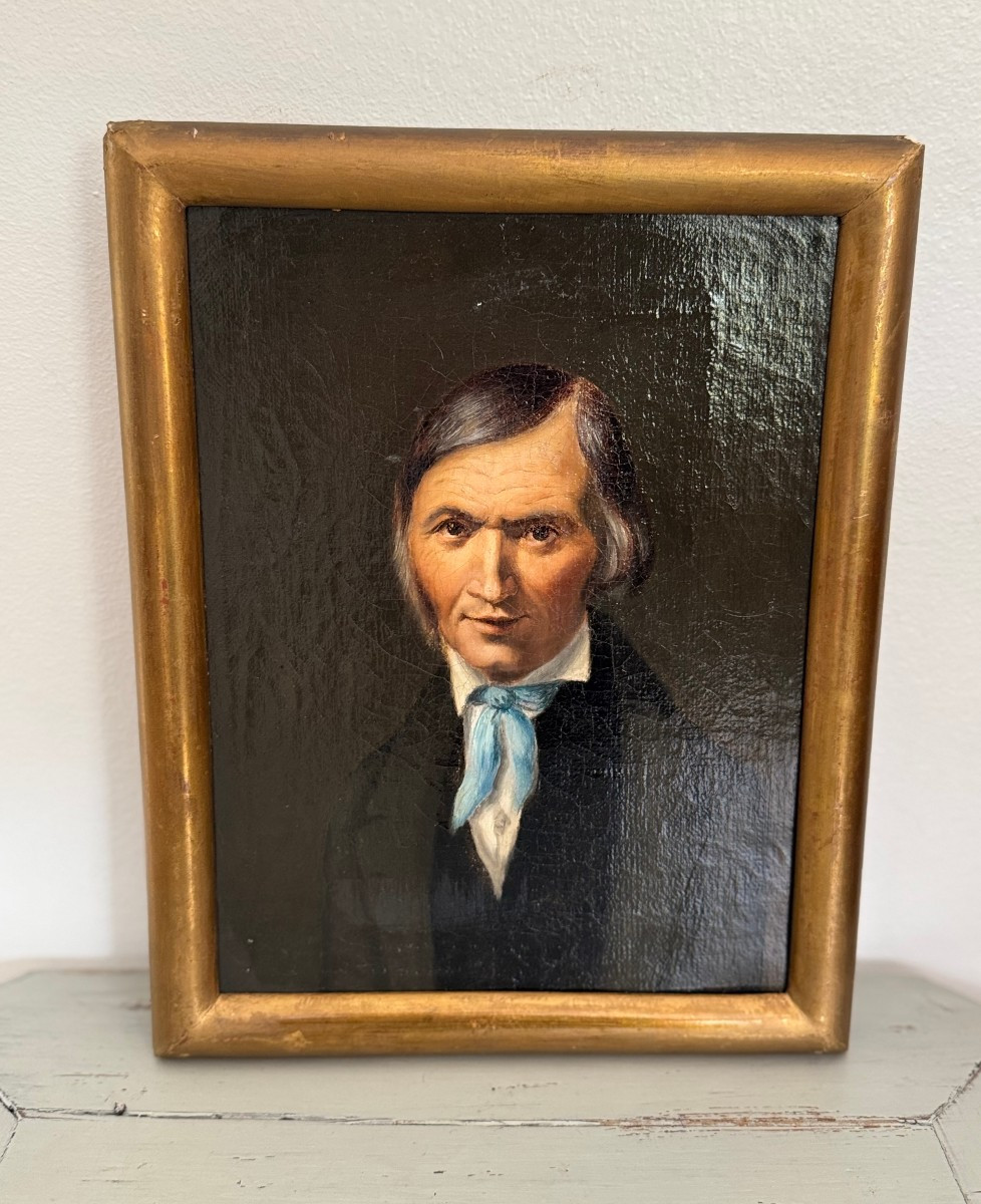 Ancien petit format tableau portrait XIX eme vers 1830 1840 huile sur toile HST ecole française