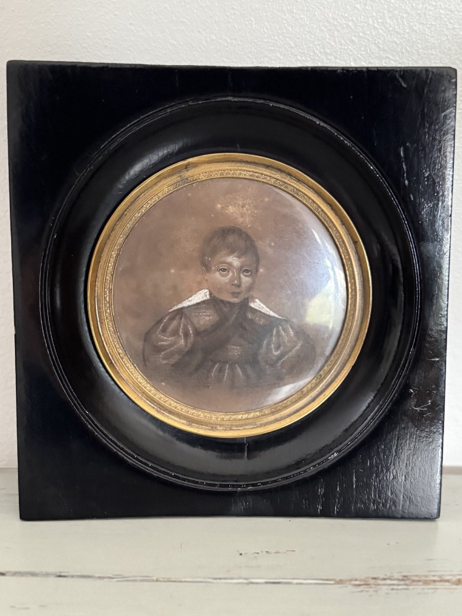 Old And Large Miniature Presenting A Child's Drawing Signed Period XIXth 1840 Miniature -photo-2