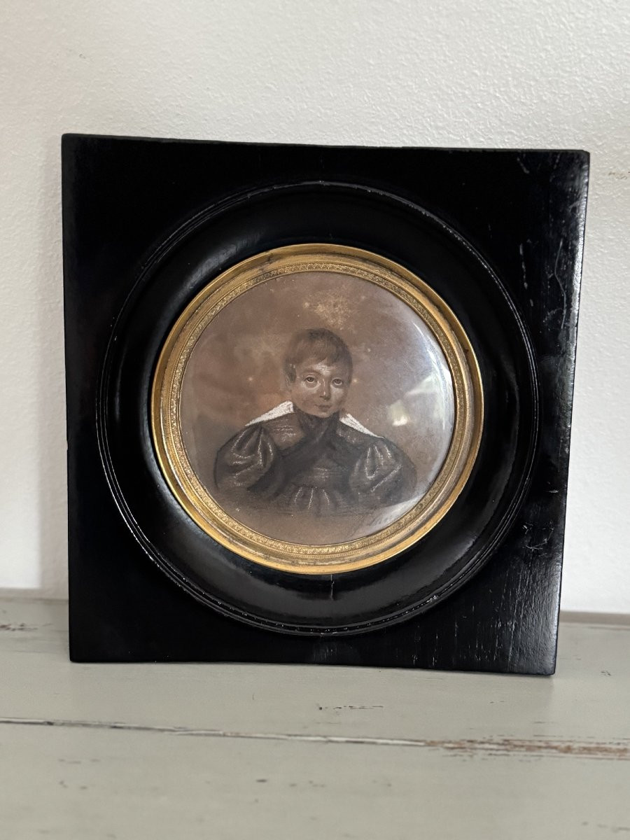 Old And Large Miniature Presenting A Child's Drawing Signed Period XIXth 1840 Miniature -photo-2