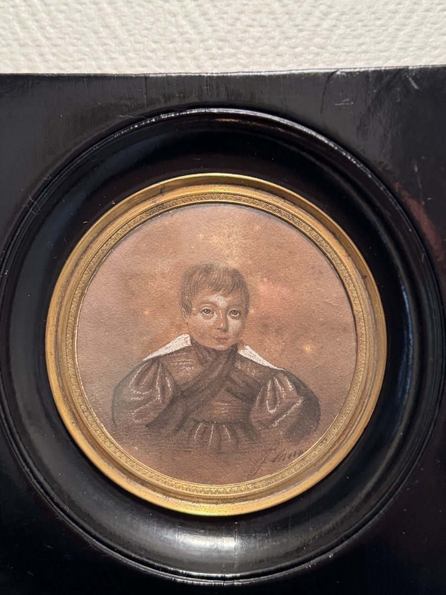 Old And Large Miniature Presenting A Child's Drawing Signed Period XIXth 1840 Miniature -photo-5
