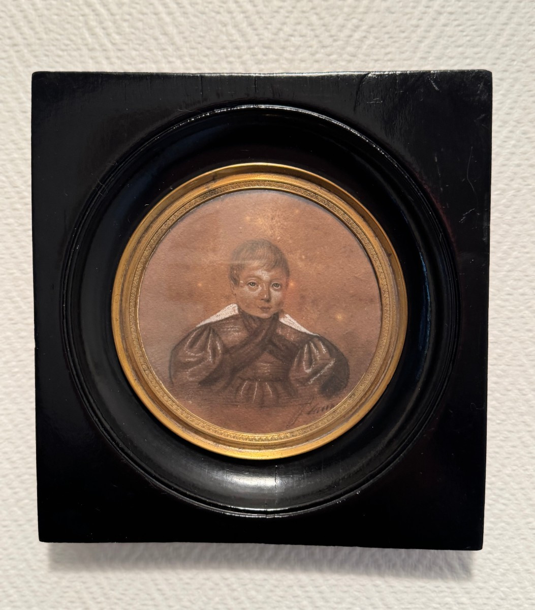 Old And Large Miniature Presenting A Child's Drawing Signed Period XIXth 1840 Miniature 