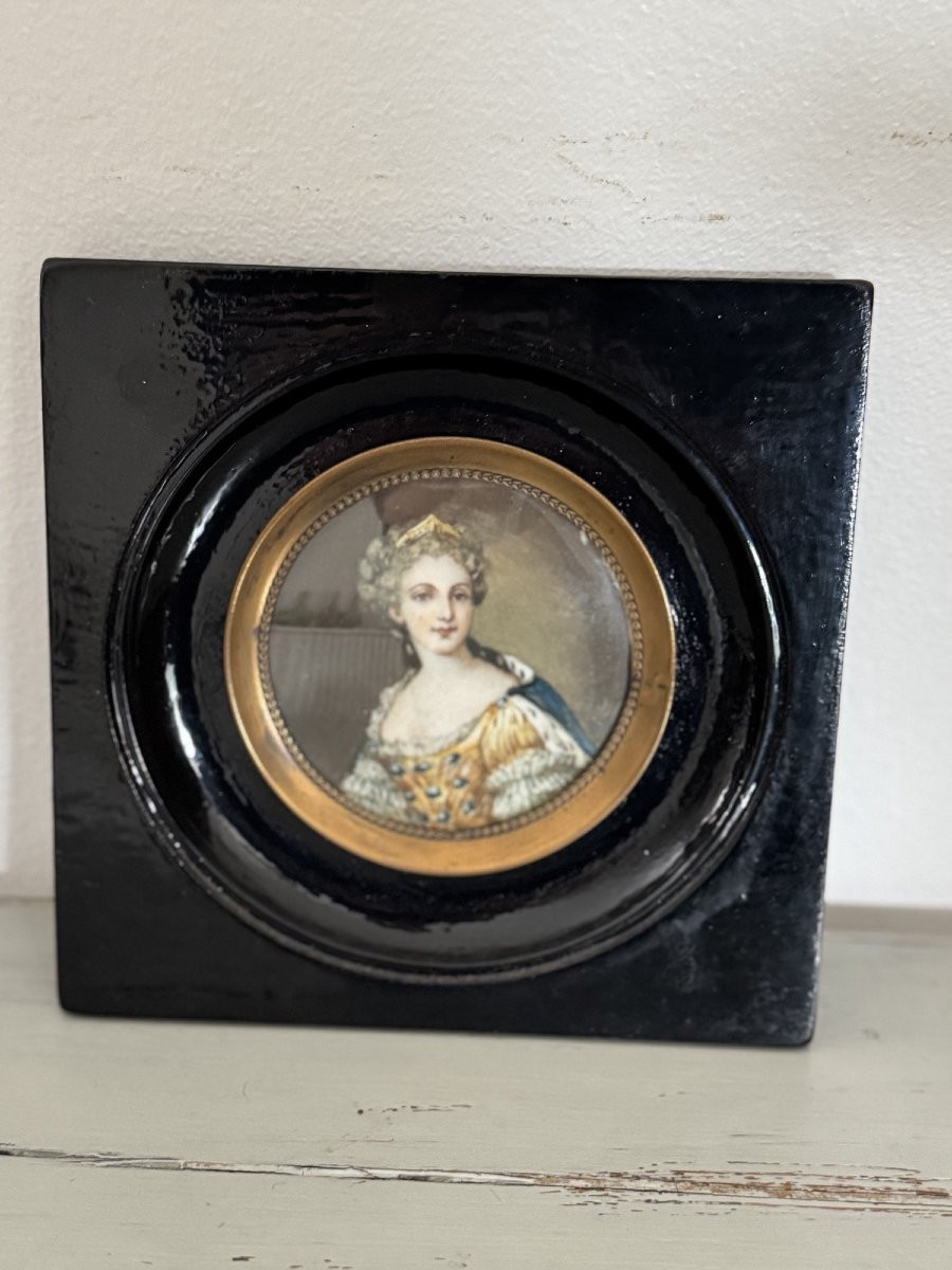 Old Miniature On Ivory Presenting A Lady Of Quality 19th Century Portrait Painting-photo-4