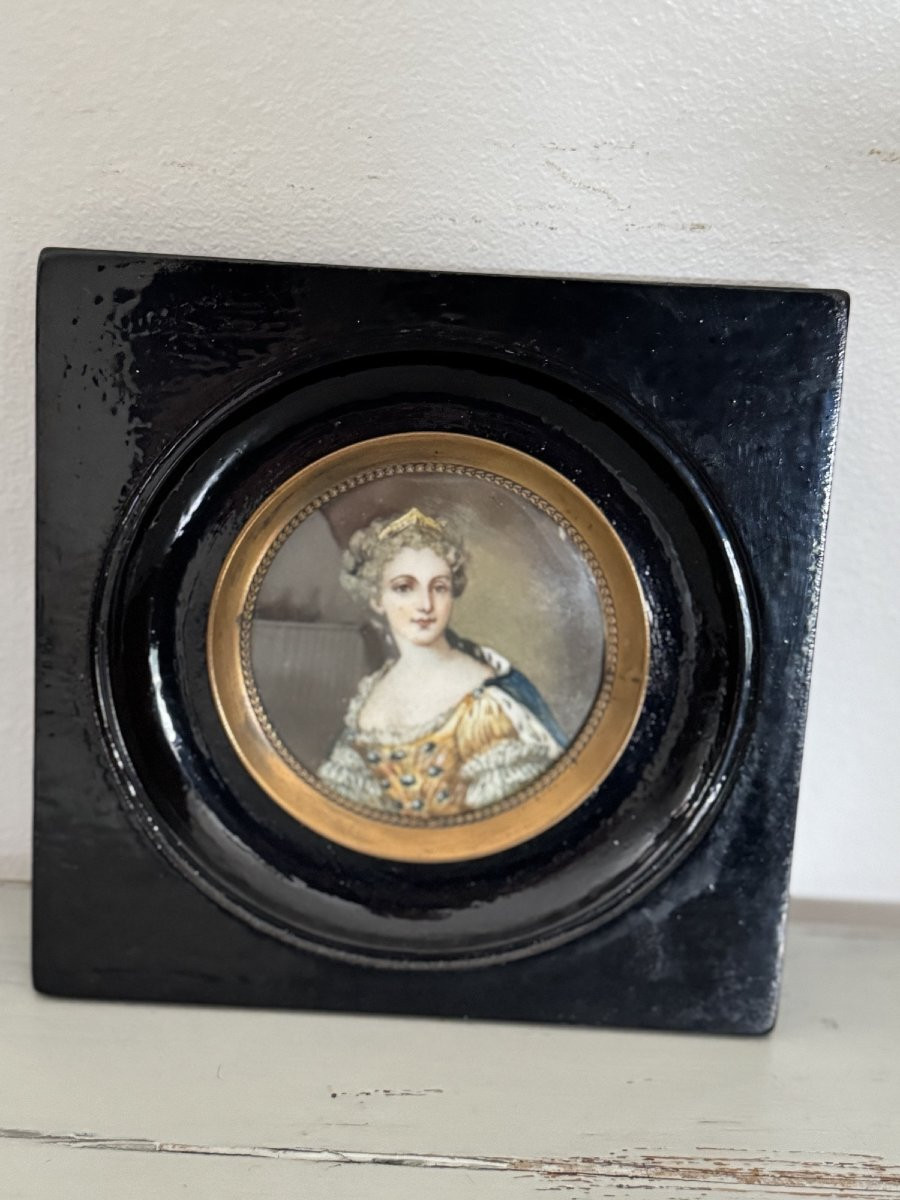 Old Miniature On Ivory Presenting A Lady Of Quality 19th Century Portrait Painting-photo-5