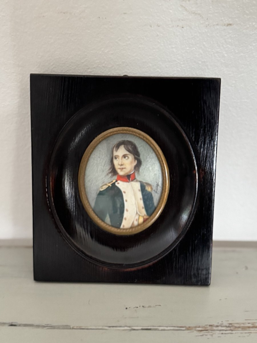 Ancienne et petite miniature peinte sur ivoire de Bonaparte Napoleon XIX eme tableau ancien-photo-1