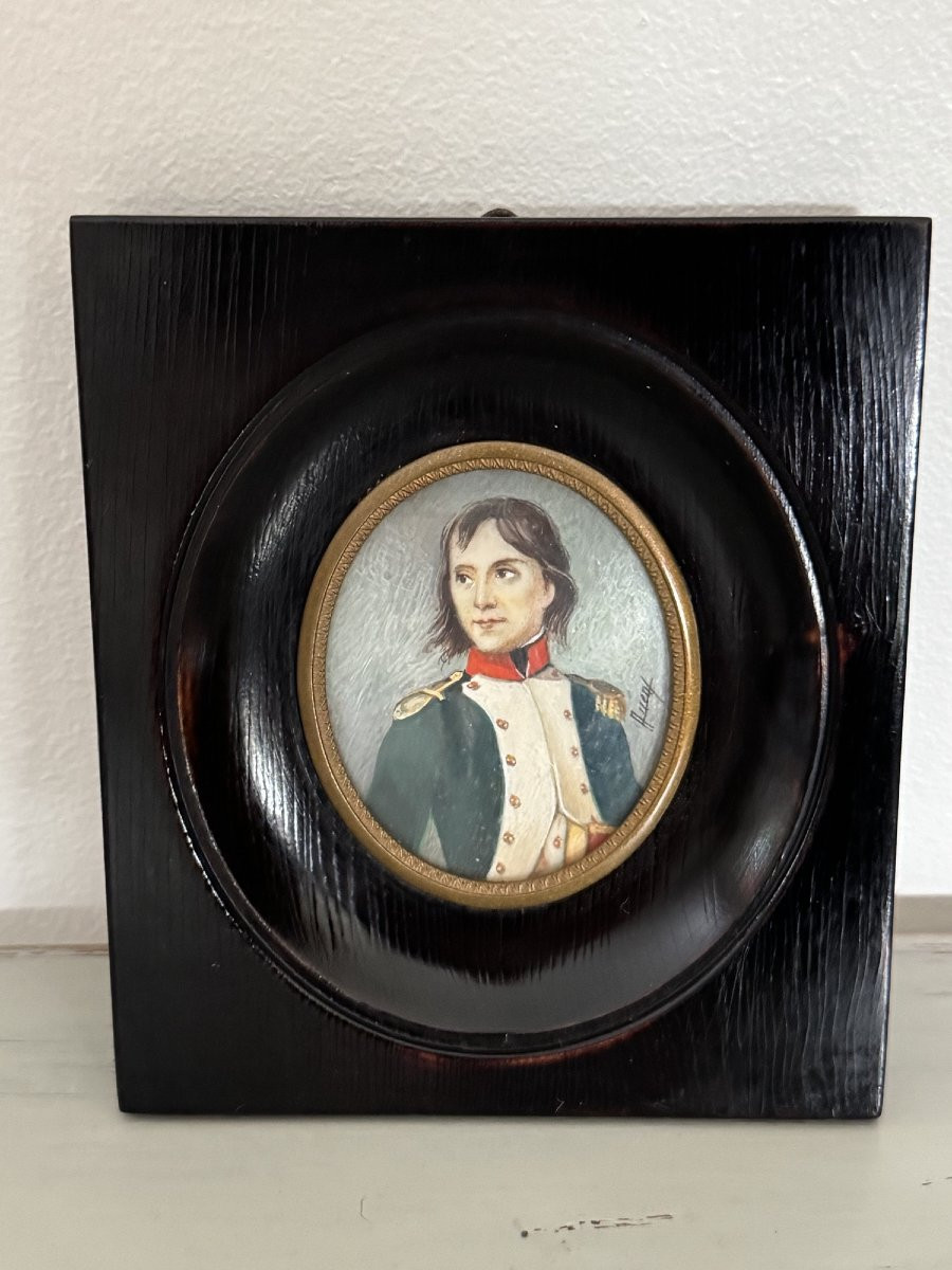 Ancienne et petite miniature peinte sur ivoire de Bonaparte Napoleon XIX eme tableau ancien-photo-3