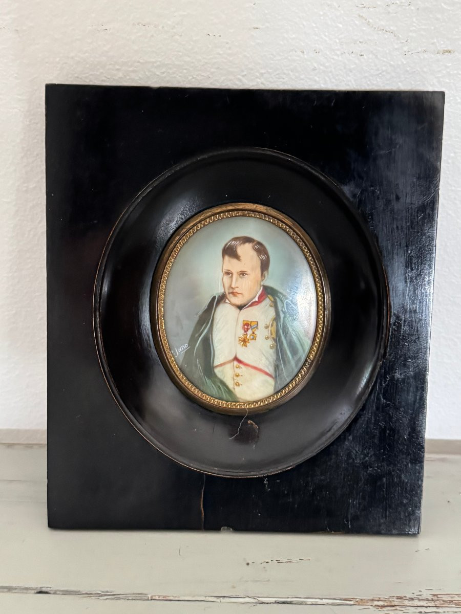 Old And Small Miniature Painted On Ivory Of Napoleon XIXth Empire Portrait Painting-photo-2