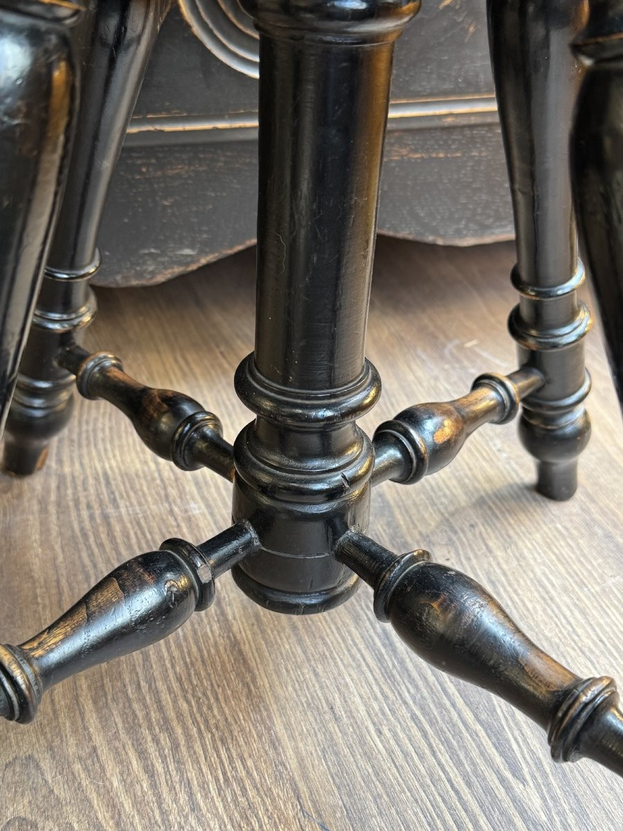 Antique Piano Stool In Blackened Wood, 19th Century, Napoleon III -photo-4