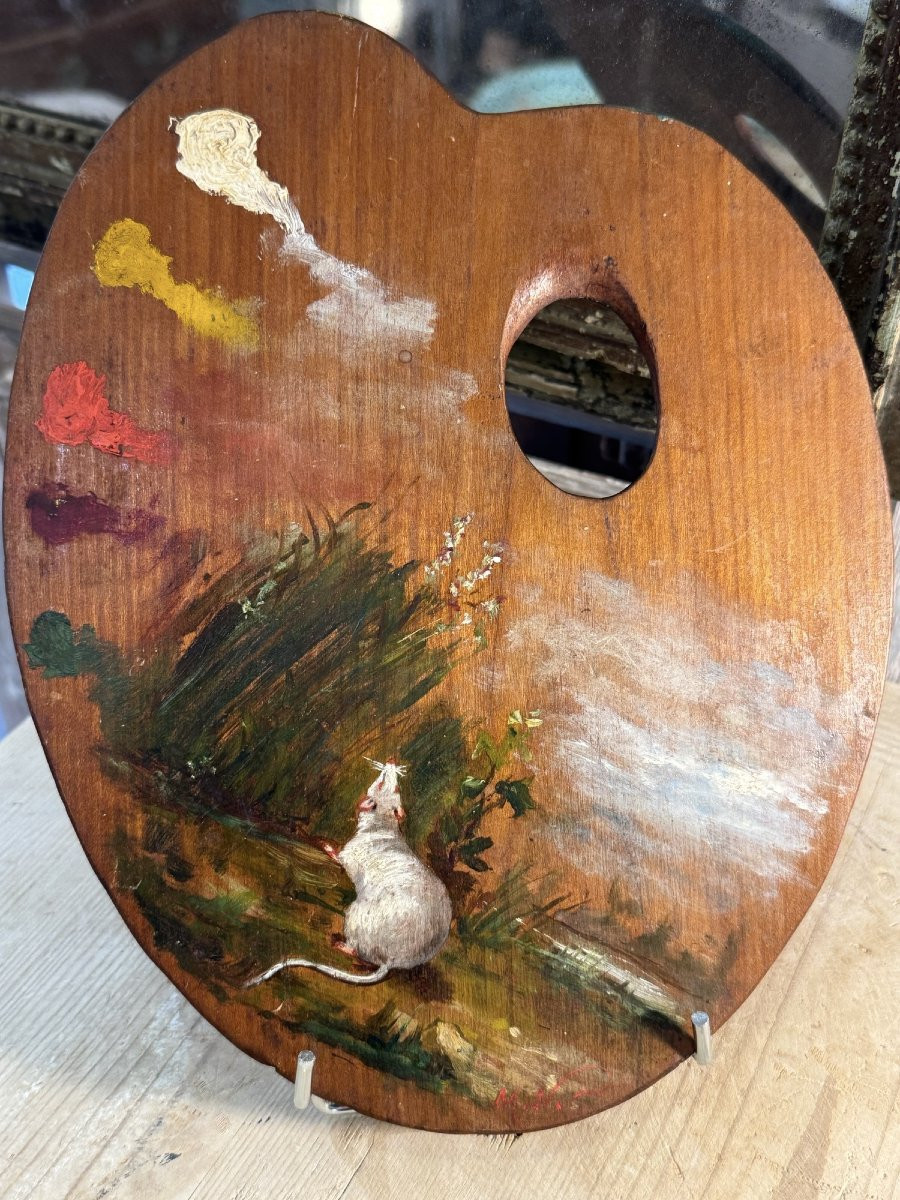 French School Of The 19th Century Painter's Palette Oil On Mahogany Panel The Mouse Painting-photo-3