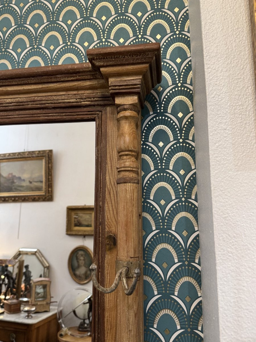 ancien vestiaire en bois de résineux vers 1900 console d'entrée tablette miroir patine-photo-3