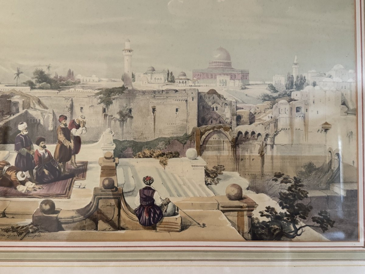Rare et ancienne  lithographie orientaliste  David Robert vers 1850 Jerusalem Holy Land tableau-photo-3