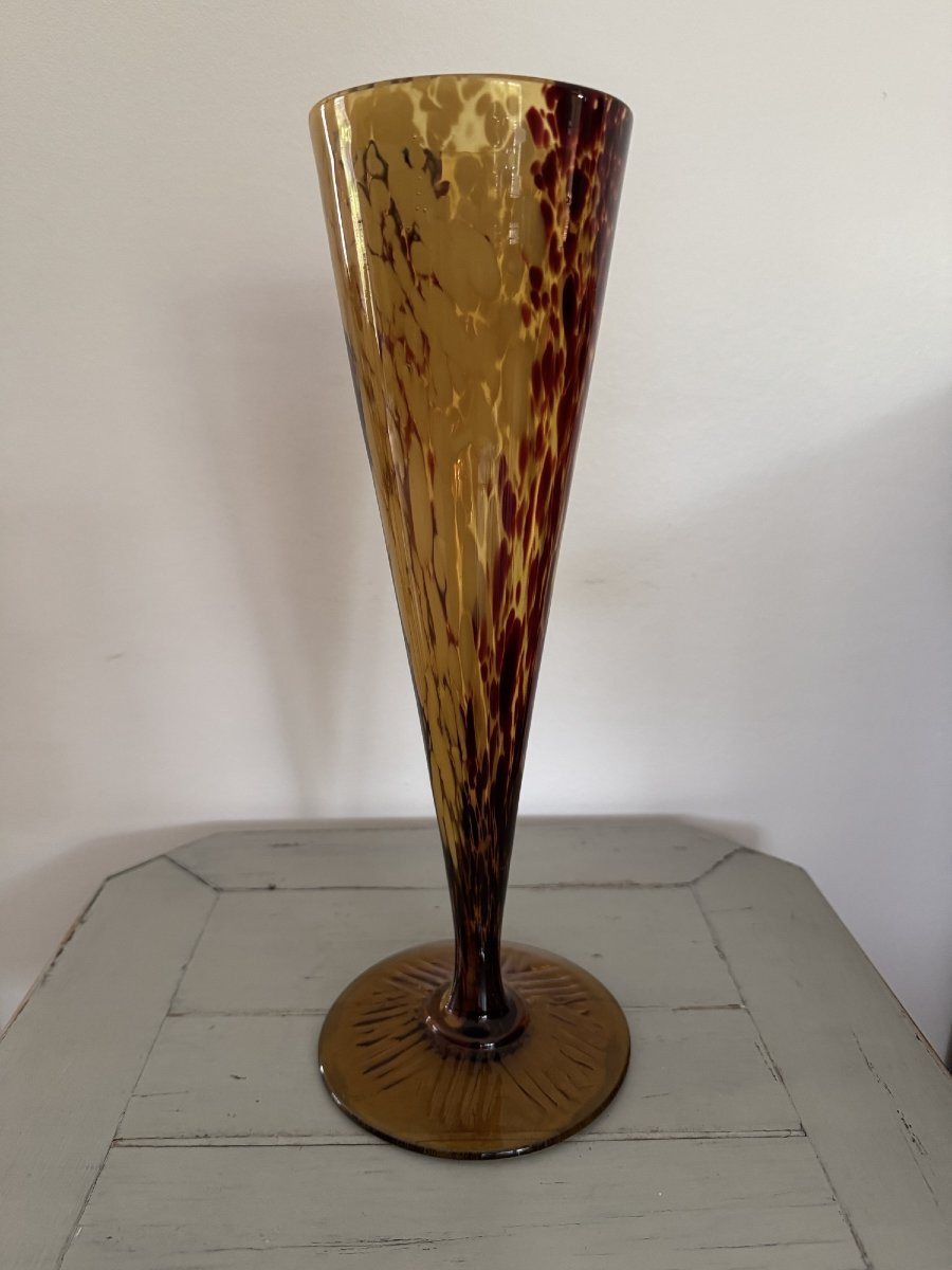 Antique And Large Clichy Vase, Art Deco Period, Circa 1930, Speckled Glass -photo-2