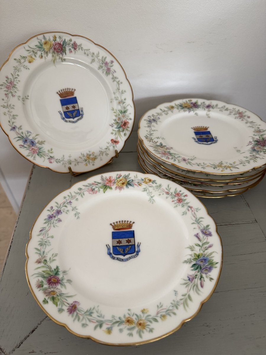 Ancien service à dessert en porcelaine de Paris avec Armoirie XIX eme siècle assiette compotier-photo-2