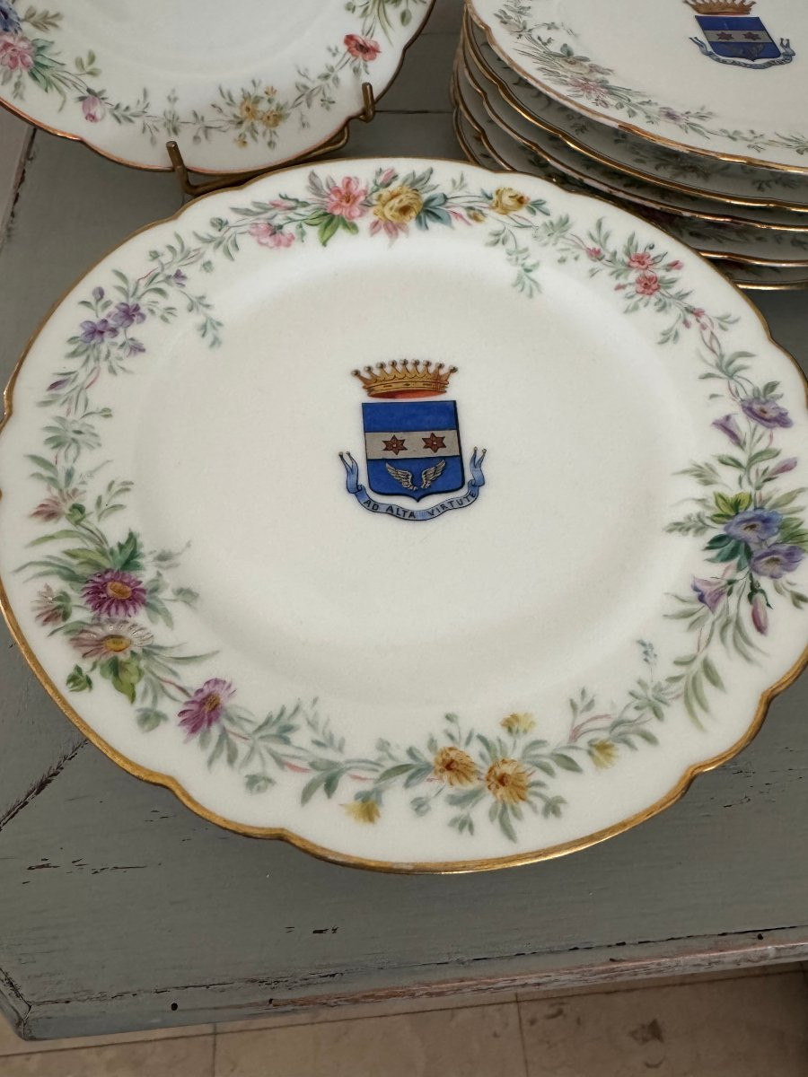 Ancien service à dessert en porcelaine de Paris avec Armoirie XIX eme siècle assiette compotier-photo-4