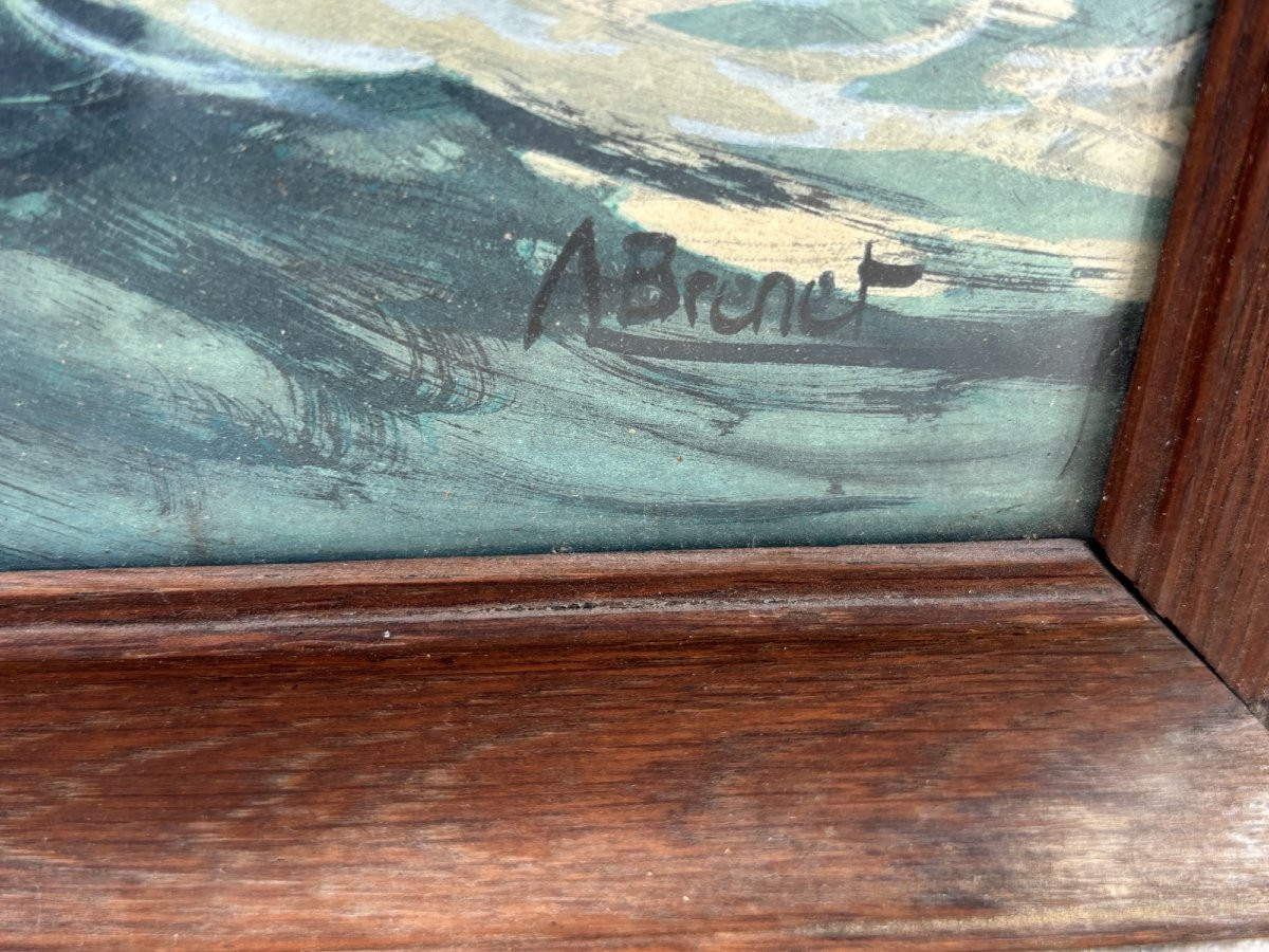 Old Enhanced Print Marine By A Brenet 20th Century Marine Painter Old Cargo Painting-photo-5