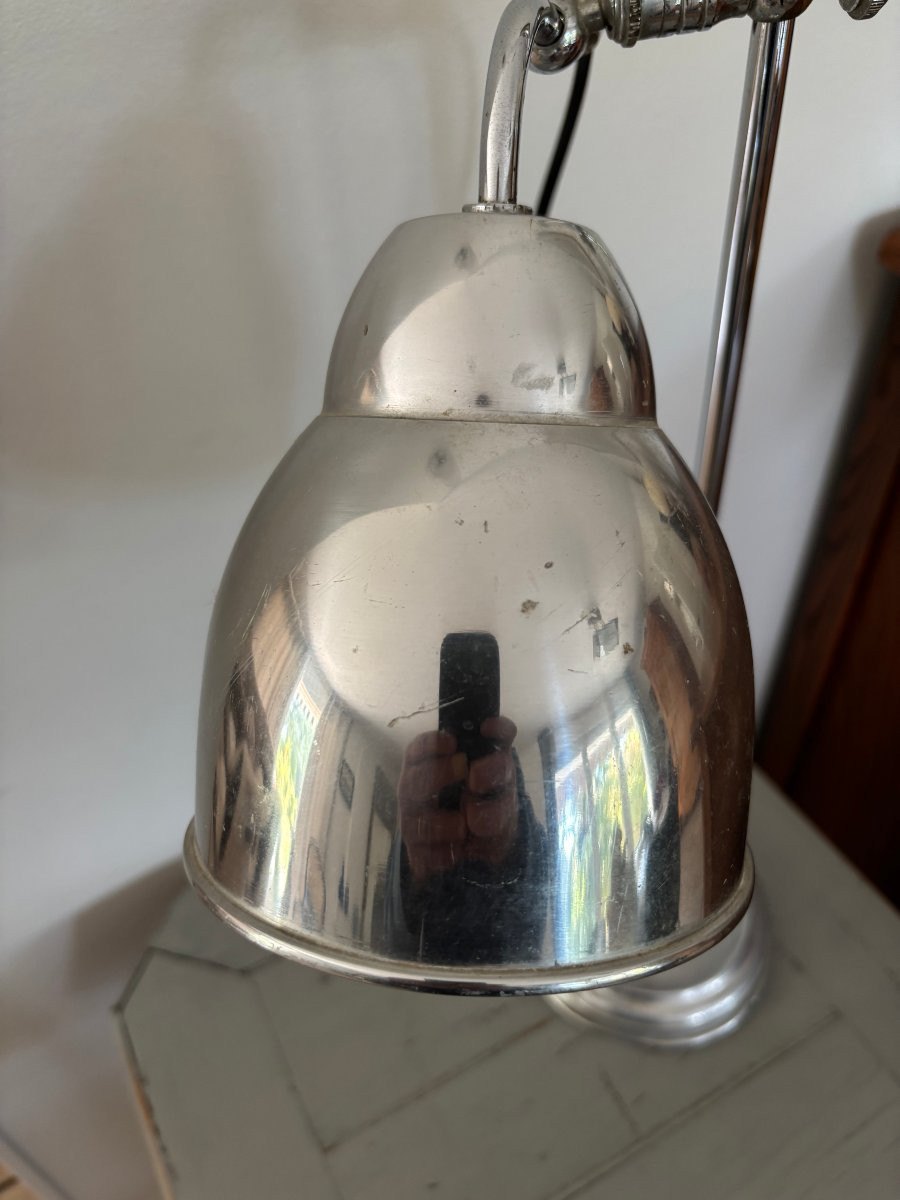Antique Art Deco Chrome Desk Lamp Circa 1920, Electrically Redone-photo-3