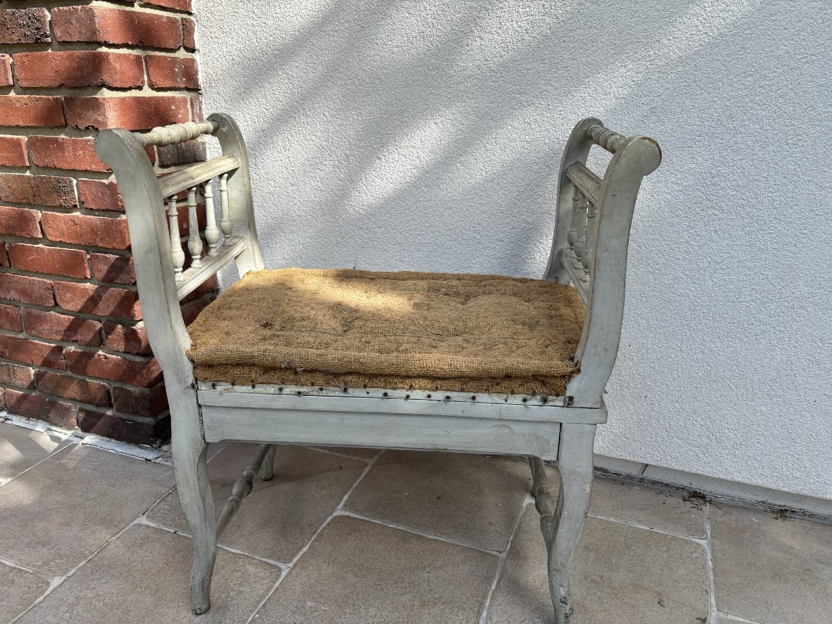 Ancienne petite banquette de piano patinée XIX eme à recouvrir tabouret bois peint -photo-2