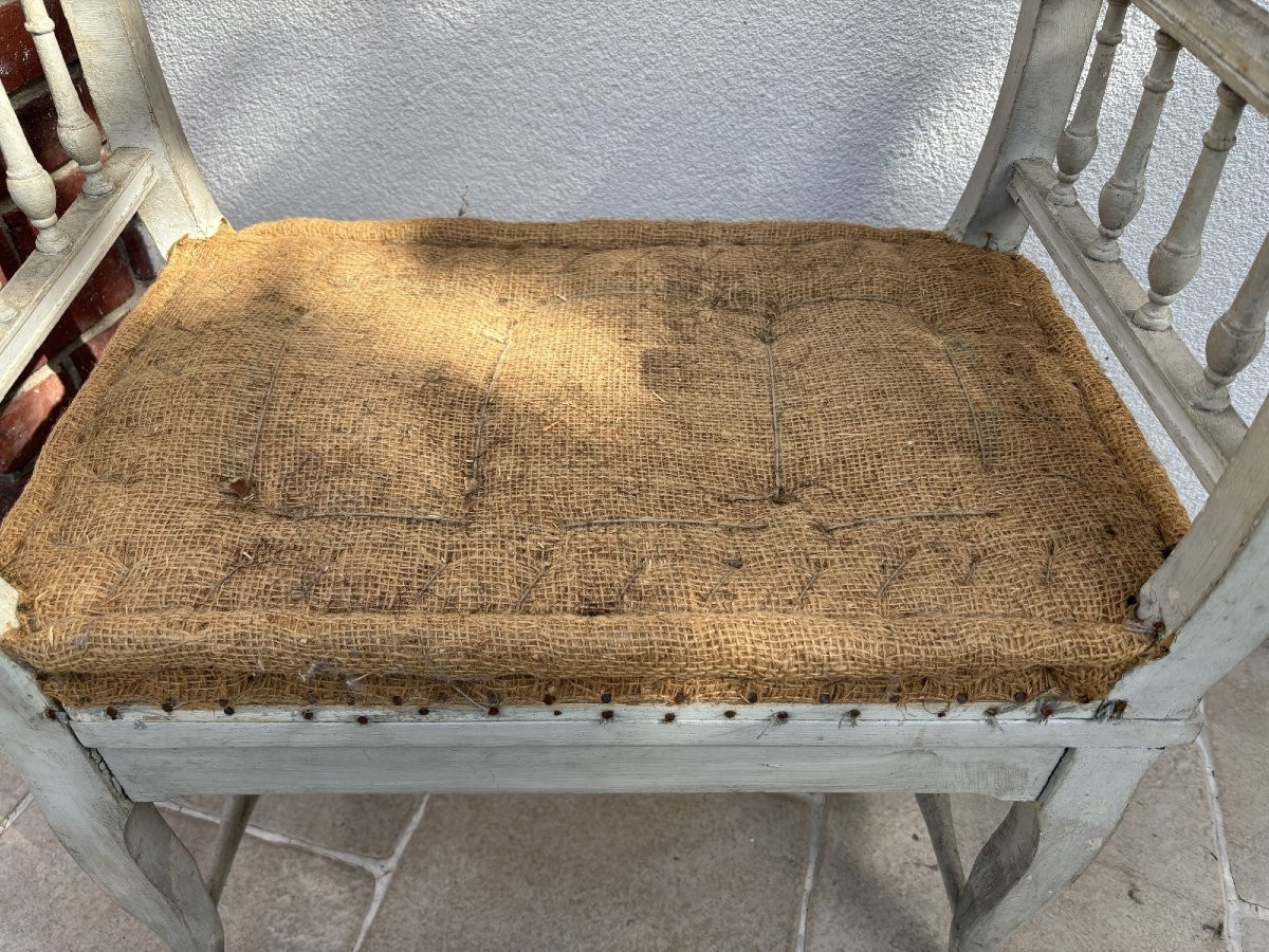 Ancienne petite banquette de piano patinée XIX eme à recouvrir tabouret bois peint -photo-3