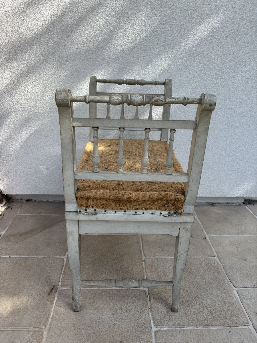Ancienne petite banquette de piano patinée XIX eme à recouvrir tabouret bois peint -photo-4