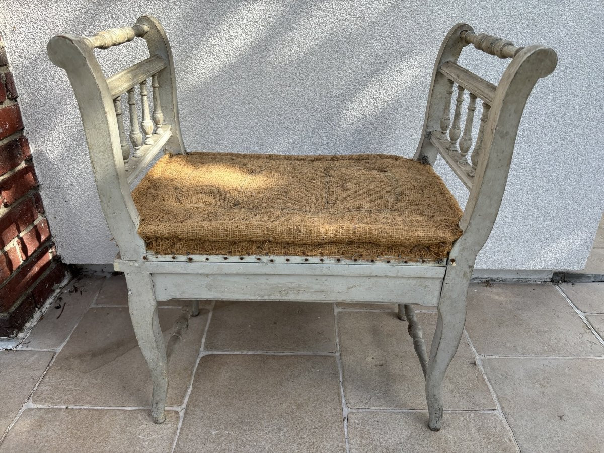 Ancienne petite banquette de piano patinée XIX eme à recouvrir tabouret bois peint -photo-6