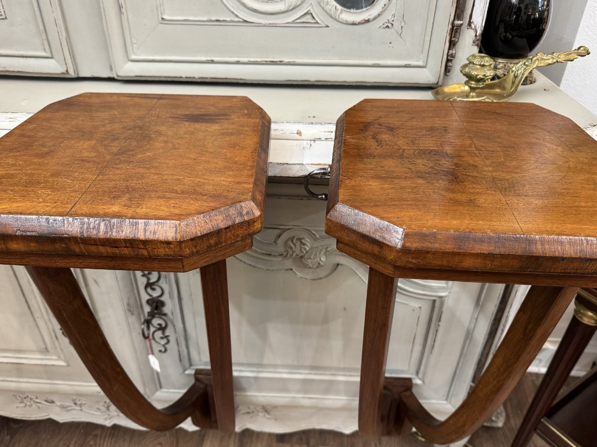 Antique Pair Of Art Deco Wall Consoles Circa 1930 In Walnut Antique Bedside Tables -photo-5