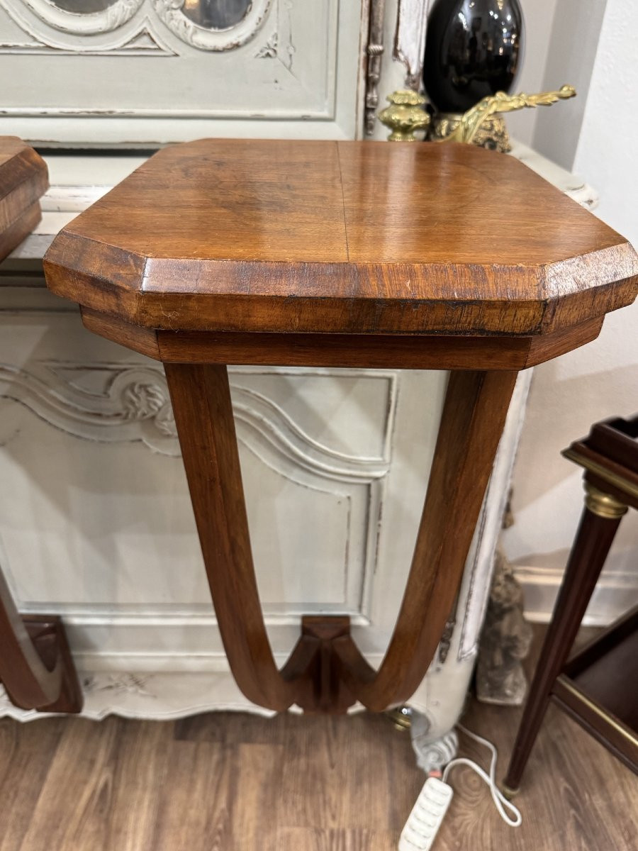 Antique Pair Of Art Deco Wall Consoles Circa 1930 In Walnut Antique Bedside Tables -photo-7