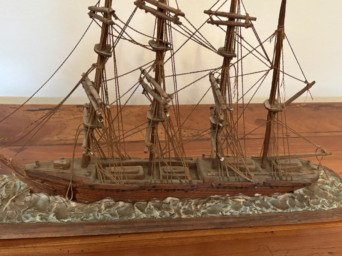 Antique Marine Diorama, Ship Under Glass, 19th Century Period, Model Boat-photo-7