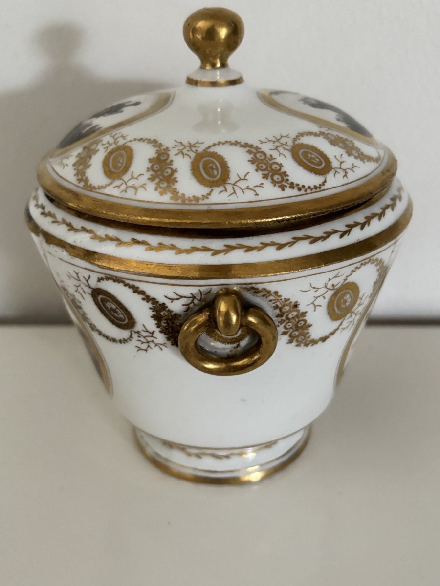 Ancien sucrier en porcelaine de Paris fin XVIII eme epoque Louis XVI directoire à décor peint -photo-4