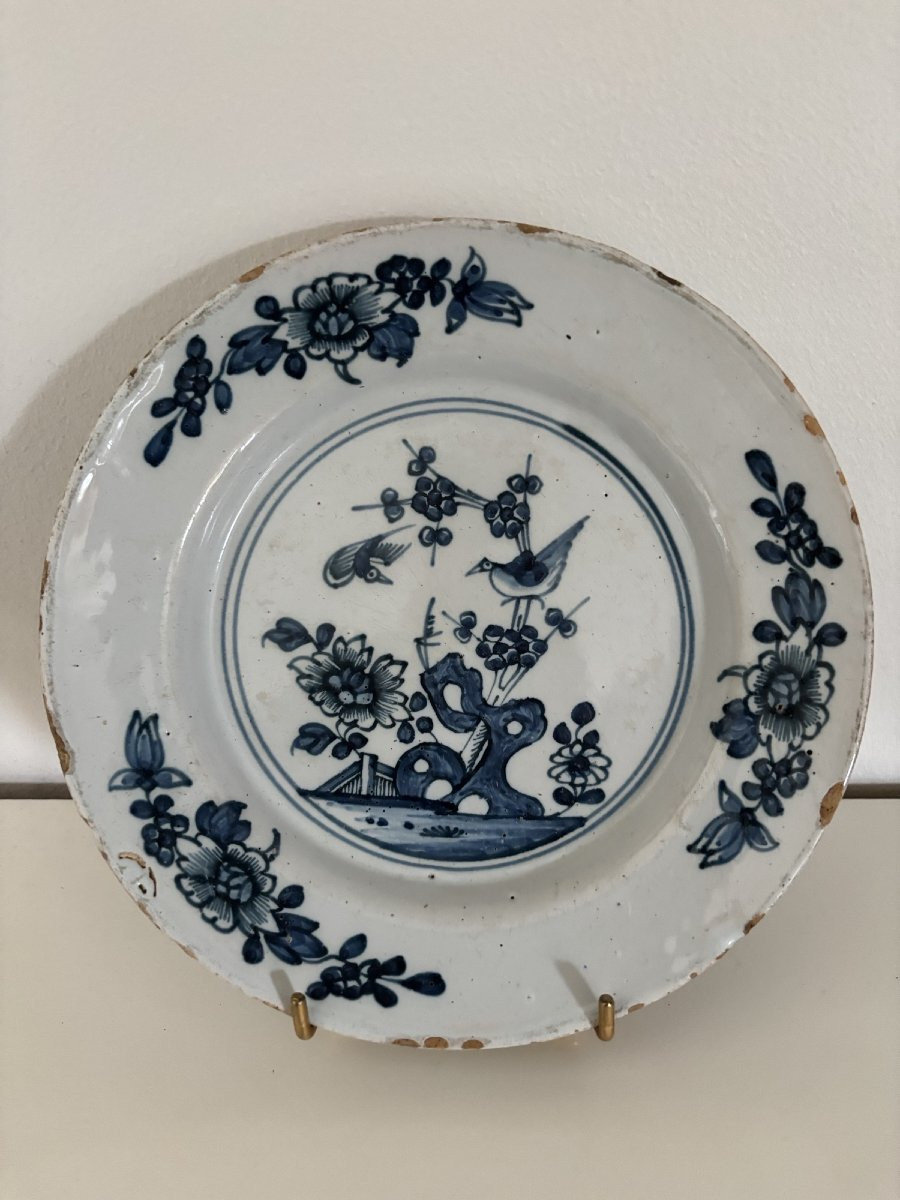Antique Saint-amand Earthenware Plate, 18th Century, Earthenware 18th Century, North France, Chinese Decor-photo-1