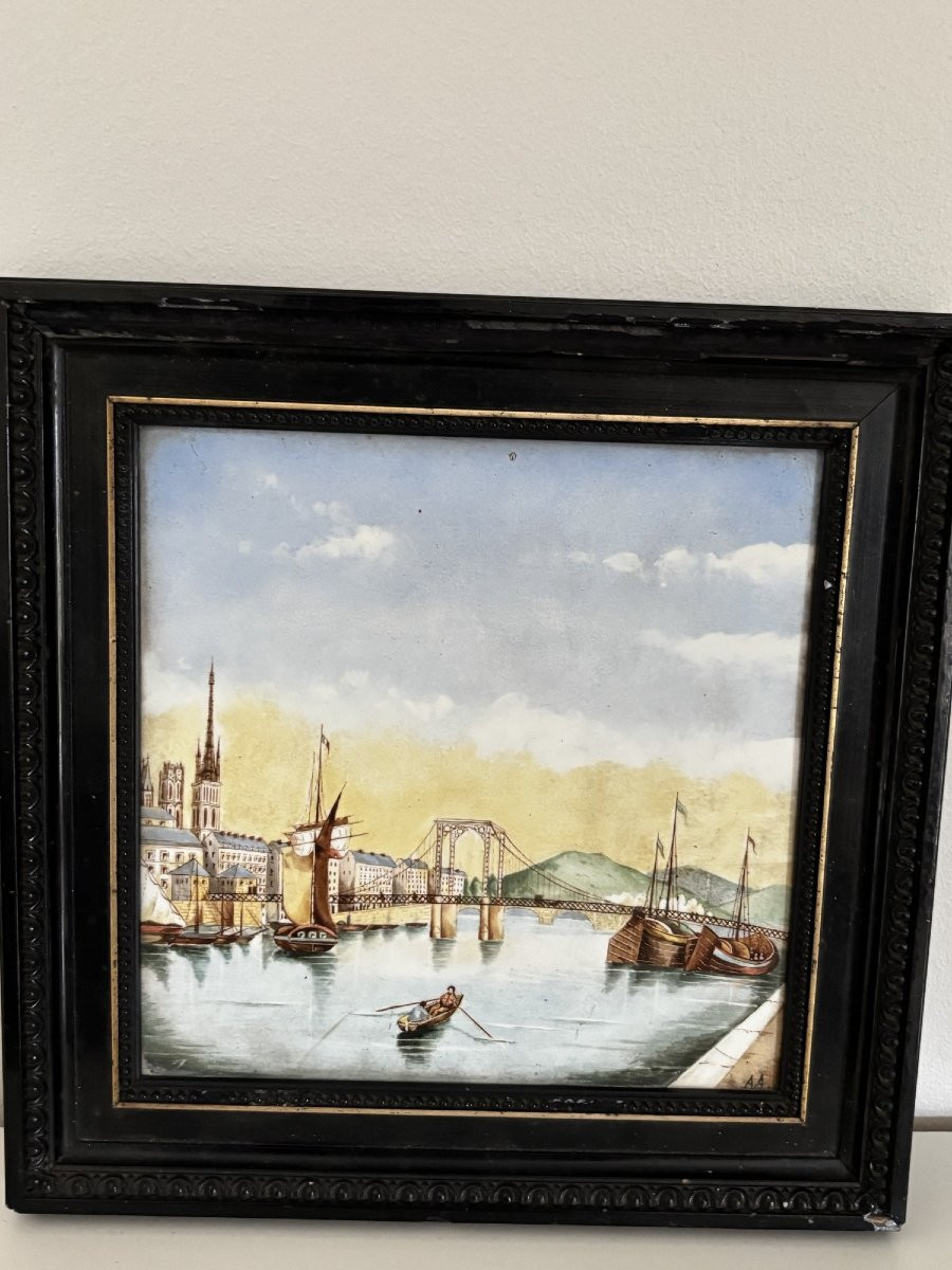 Old Painting Plaque Rouen Painting On Porcelain Late 19th Century Normandy-photo-5