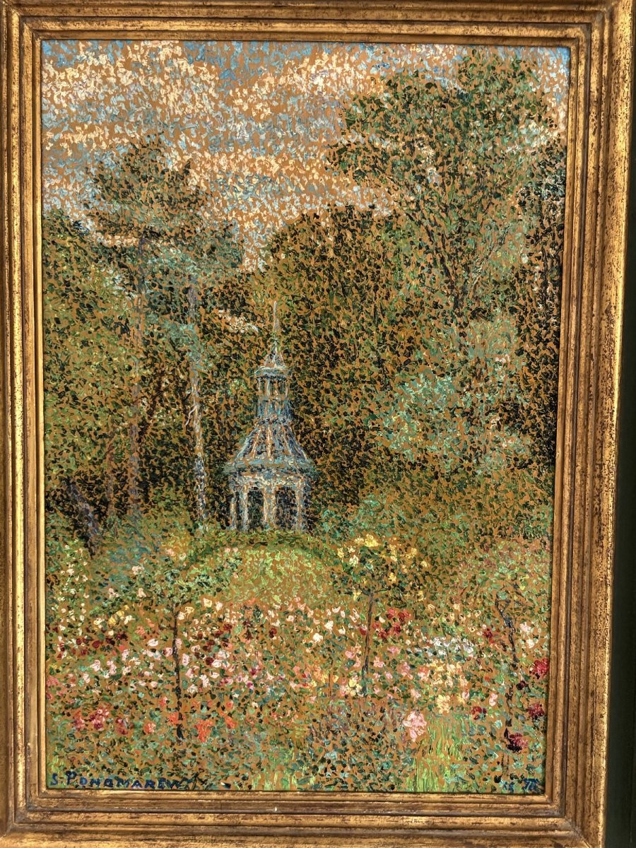Old Oil Painting On Canvas By Serge Ponomarew (1911-1984) - Pointillism Russian School-photo-2