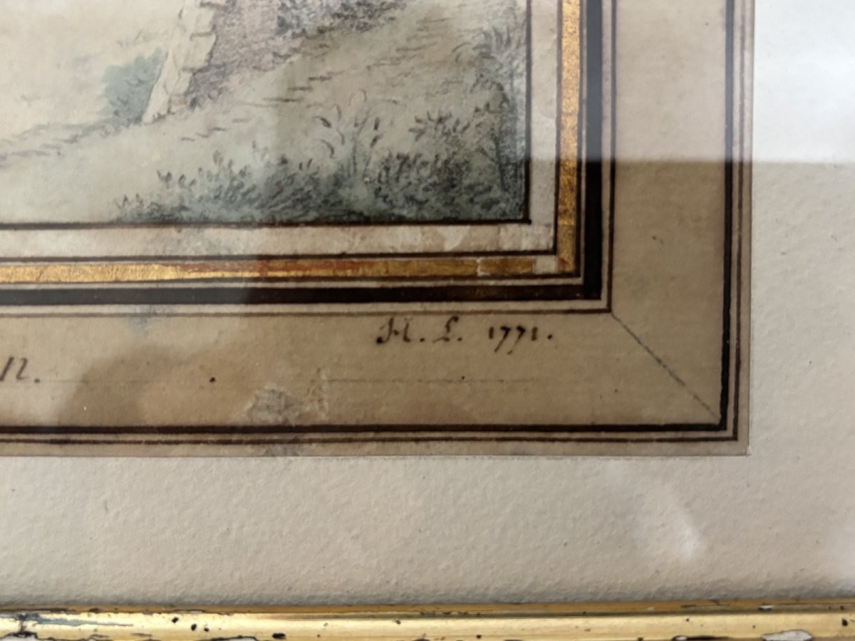 Ancien dessin du XVIII eme siècle, la basse cour de Beuvron mongrame HL et date 1771-photo-4