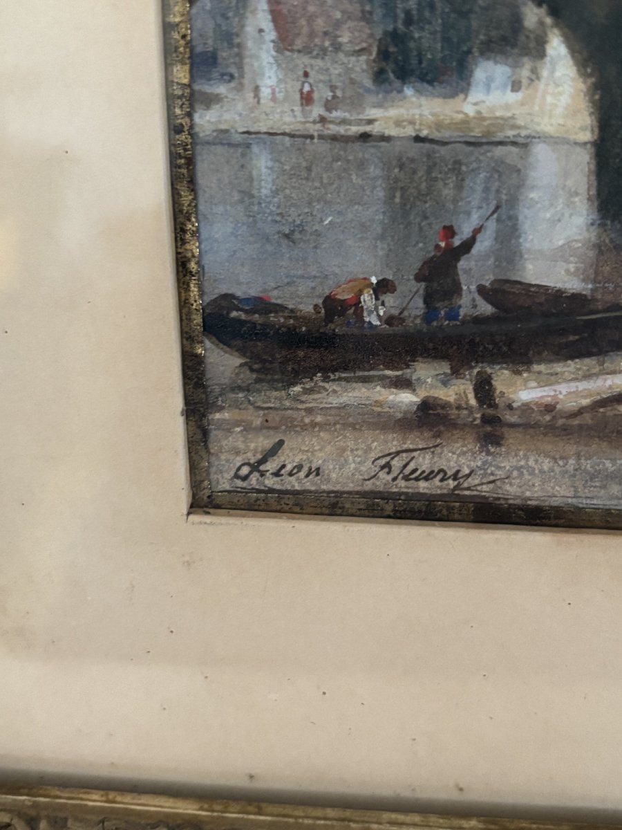 Old Gouache And Watercolor Painting By Leon Fleury Moret Sur Loing 19th Century Barbizon-photo-4