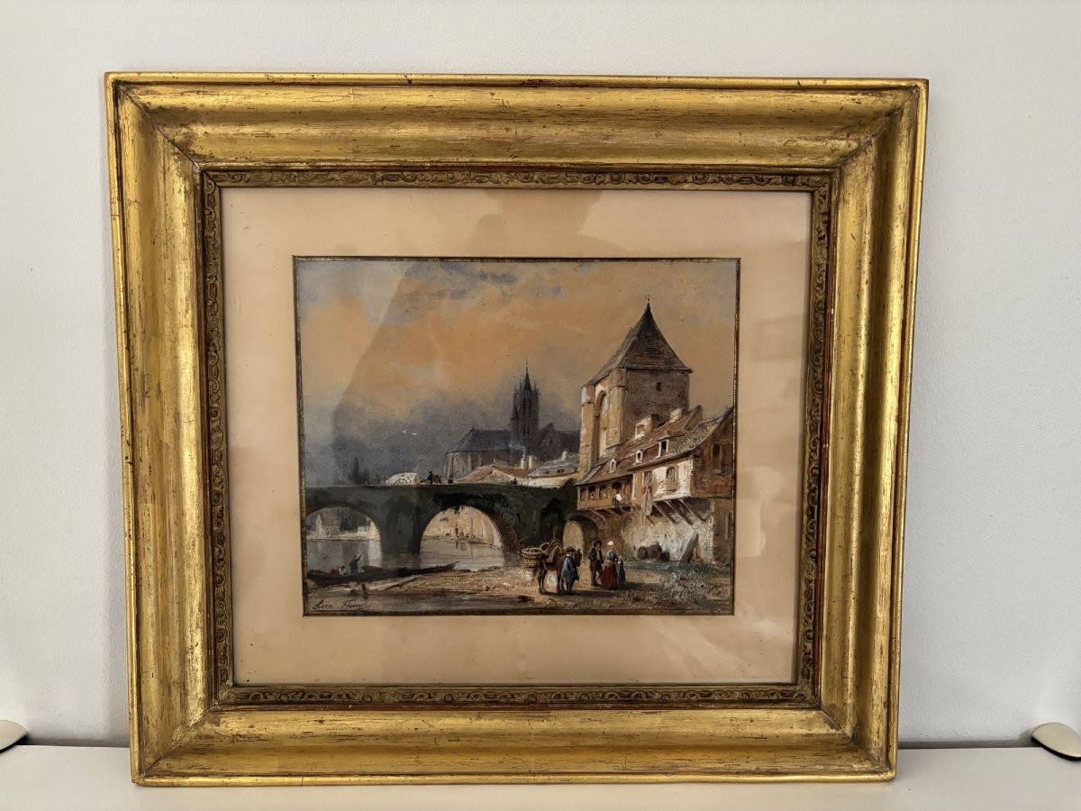 Old Gouache And Watercolor Painting By Leon Fleury Moret Sur Loing 19th Century Barbizon-photo-4
