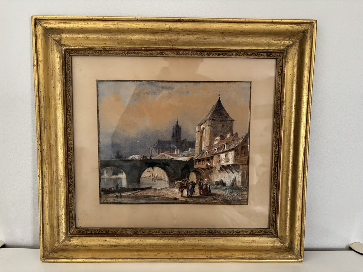 Old Gouache And Watercolor Painting By Leon Fleury Moret Sur Loing 19th Century Barbizon-photo-5