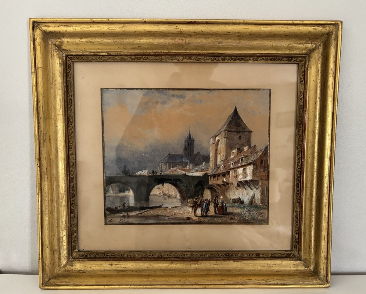Old Gouache And Watercolor Painting By Leon Fleury Moret Sur Loing 19th Century Barbizon