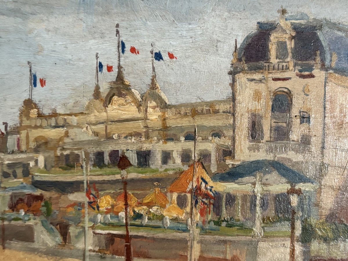 Ancien petit tableau Trouville huile sur panneau vers 1900 HSP marine bord de mer-photo-4