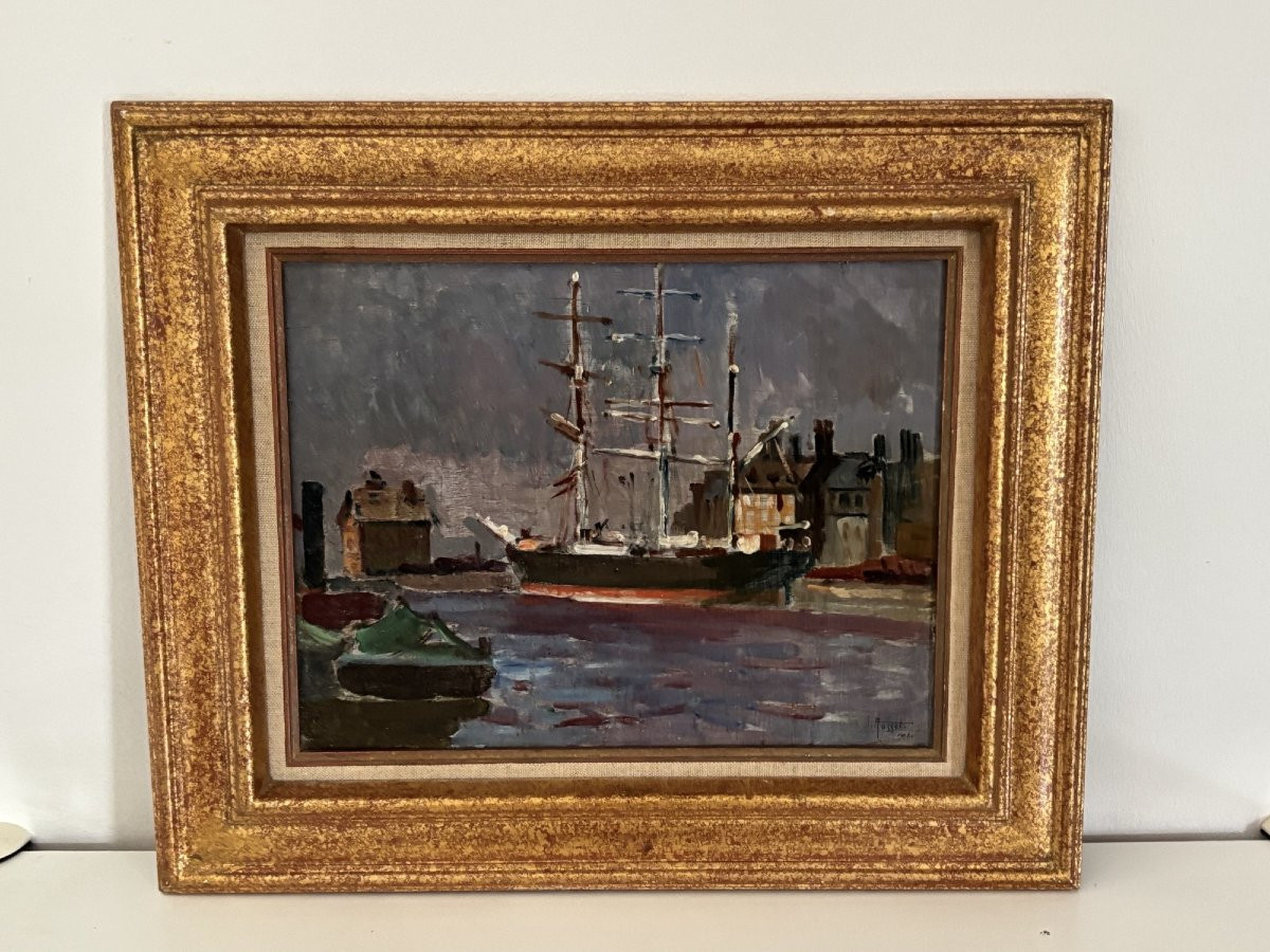 Old Marine Painting Signed Oil On Panel The Sailboat In Port 1925 Signed-photo-4