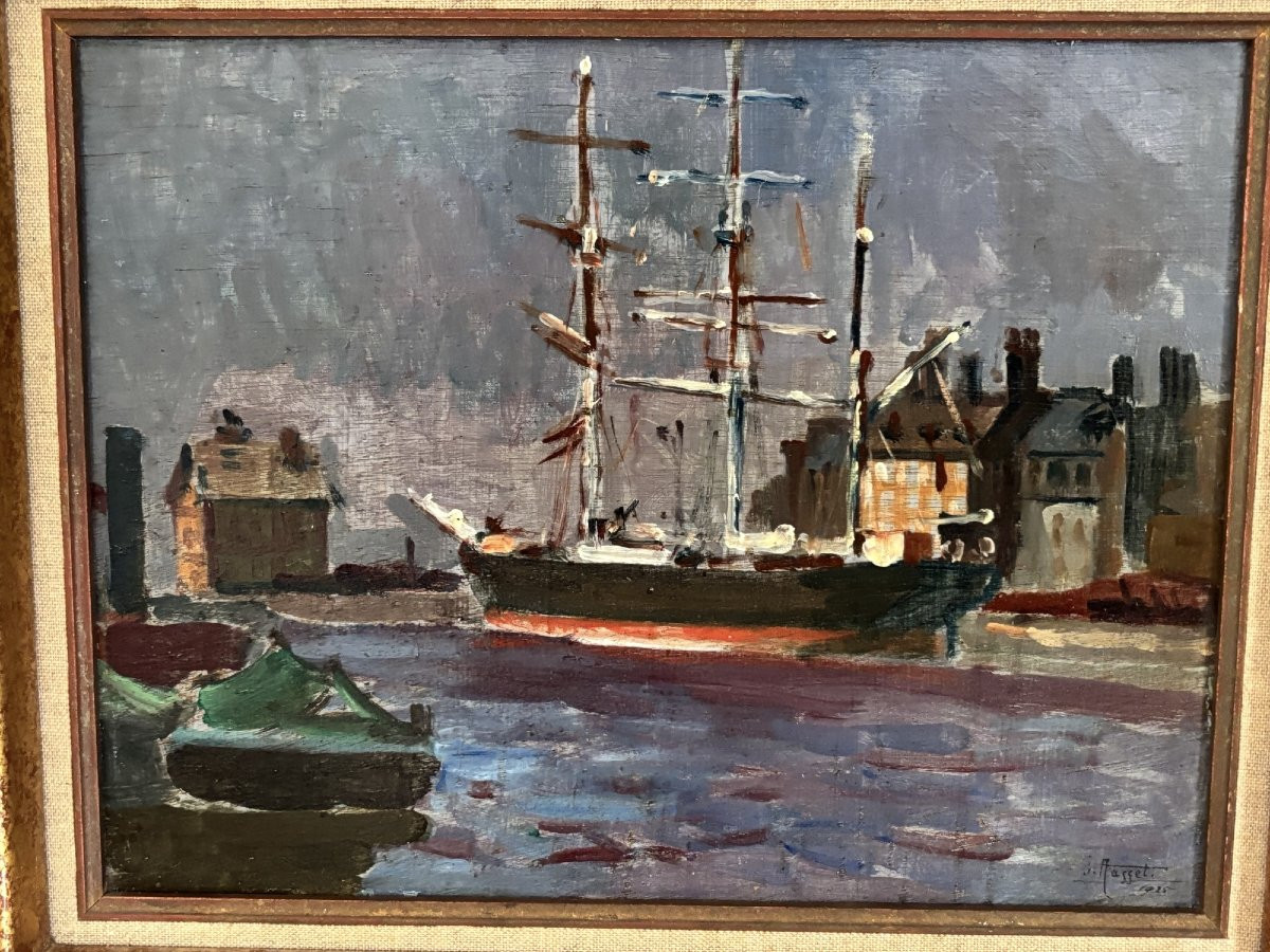 Old Marine Painting Signed Oil On Panel The Sailboat In Port 1925 Signed-photo-4