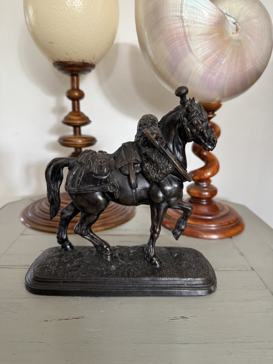 Old Statue In Spelter With Bronze Patina, Draft Horse Circa 1900, Animal -photo-2