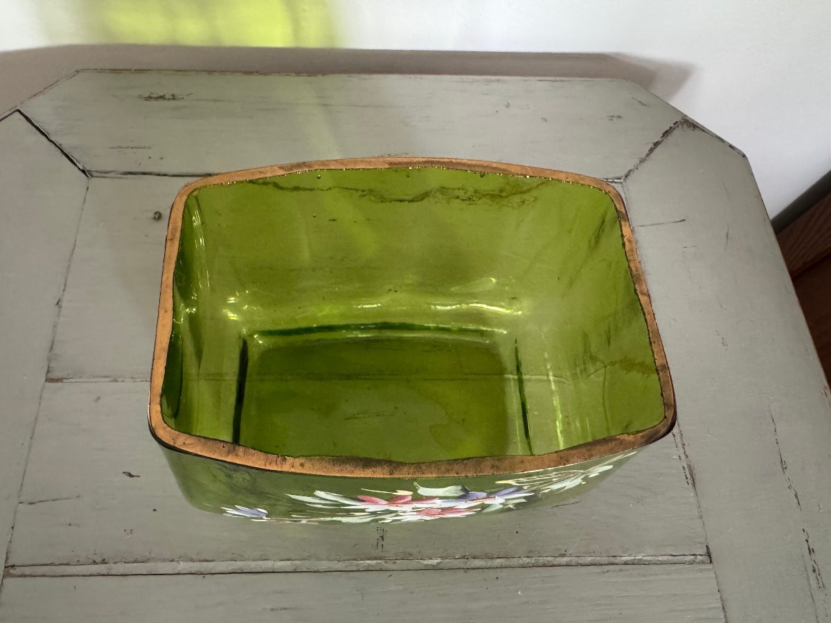 Antique Small Green Enamelled Vase Circa 1900 Attributed To Legras-photo-2