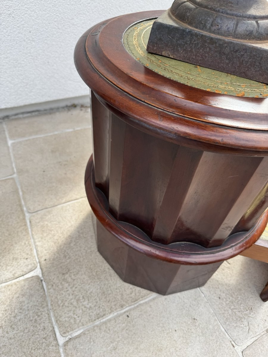 Old Stool Commode Seat Old Empire Mahogany Column Early 19th Century -photo-3