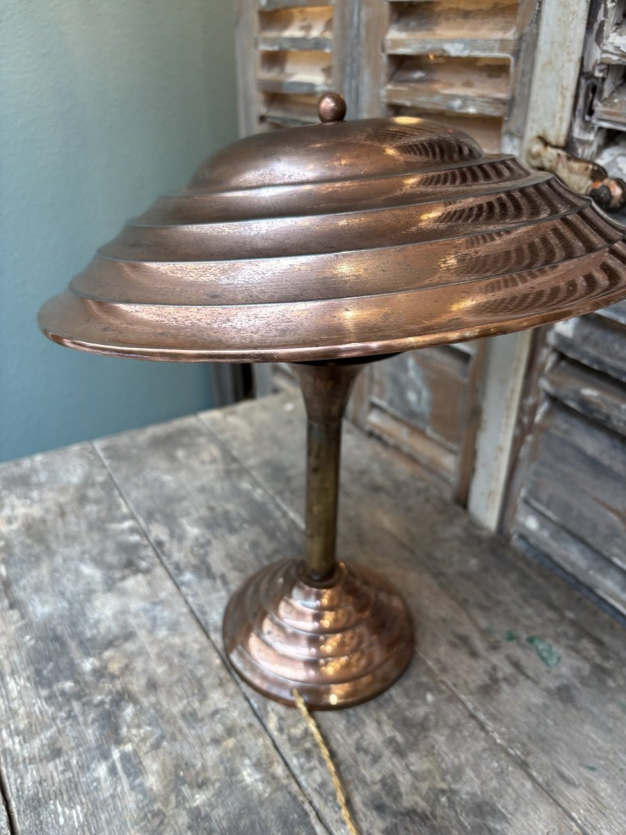 Antique Mushroom Lamp From The Art Deco Period In Copper Circa 1930-1940, Modernist-photo-2