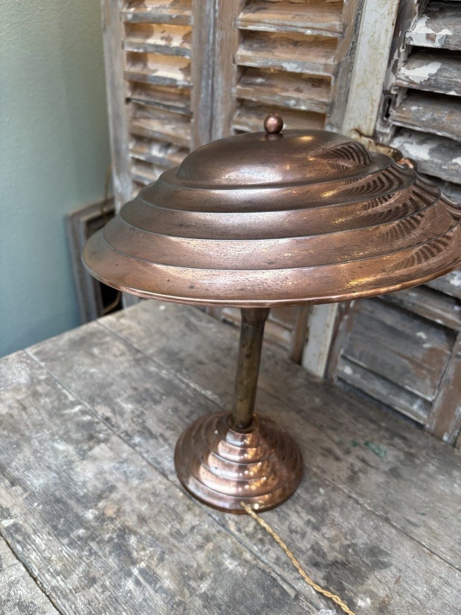 Antique Mushroom Lamp From The Art Deco Period In Copper Circa 1930-1940, Modernist-photo-3