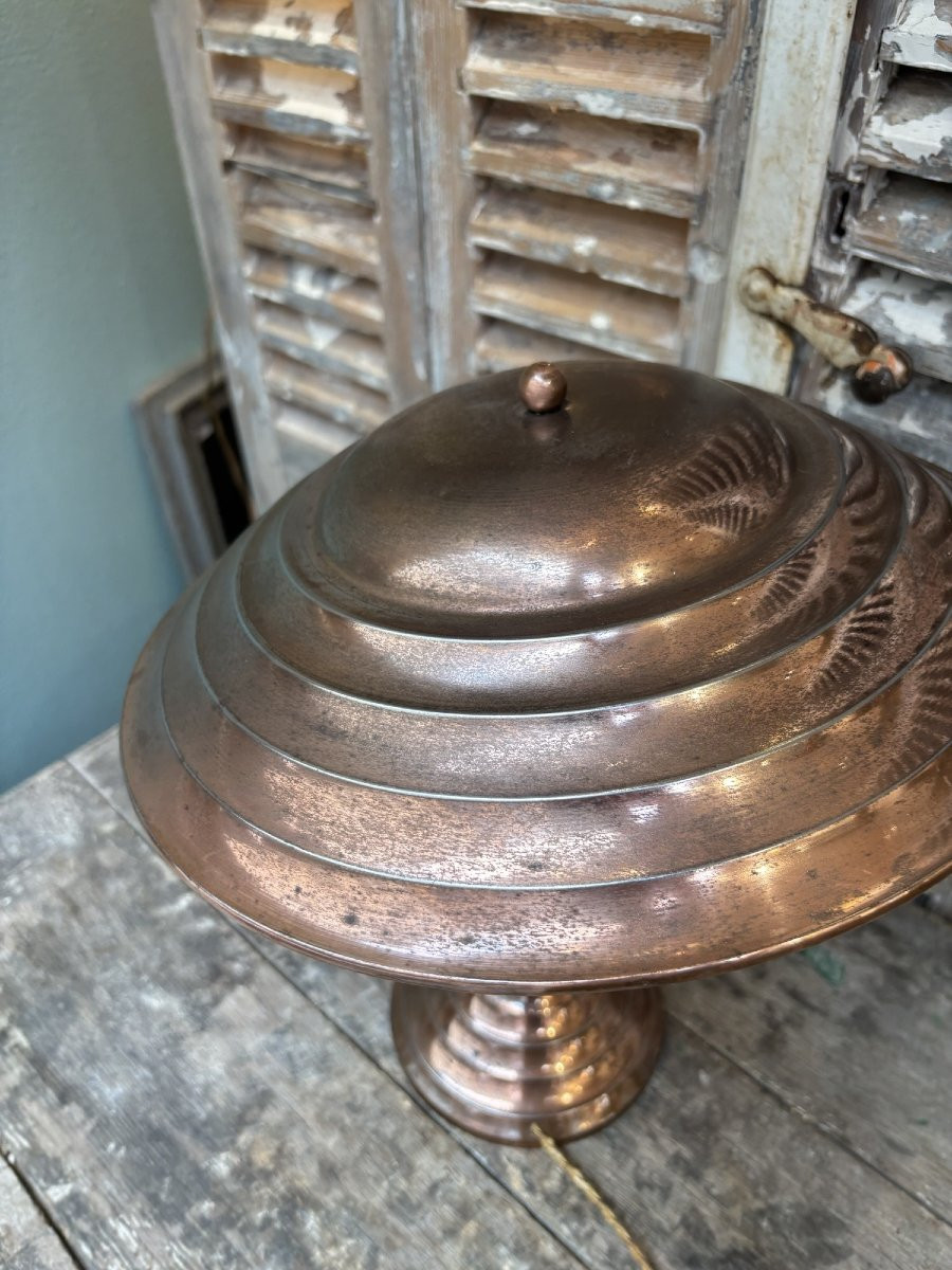 Antique Mushroom Lamp From The Art Deco Period In Copper Circa 1930-1940, Modernist-photo-4